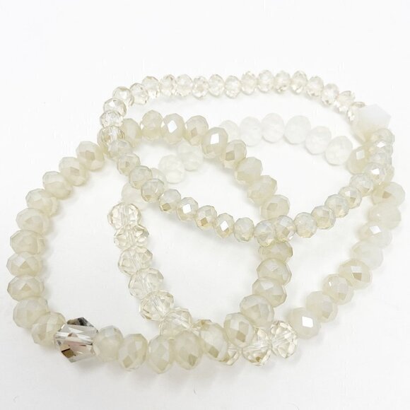 Cream + Champagne Boho Beaded Bracelets Set of 3 - Picture 1 of 4